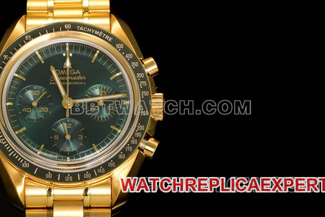 1:1replica watch N1 factory Speedmaster Omegagreen dialyellow goldsteel bracelet model front live photo