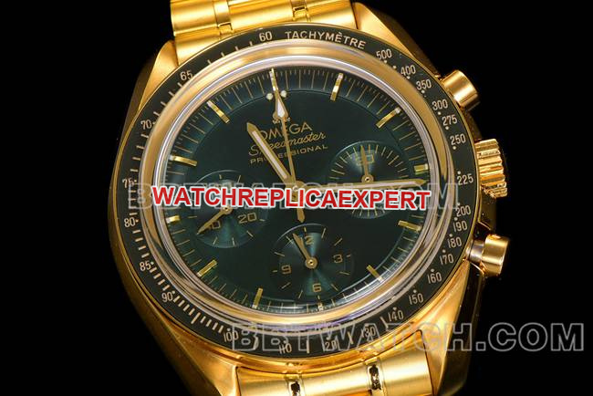 1:1replica watch N1 factory Speedmaster Omegagreen dialyellow goldsteel bracelet model front live photo