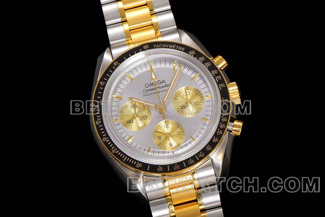 watch N1 factory Speedmaster Omegasilver dial gold steel bracelet front live photo