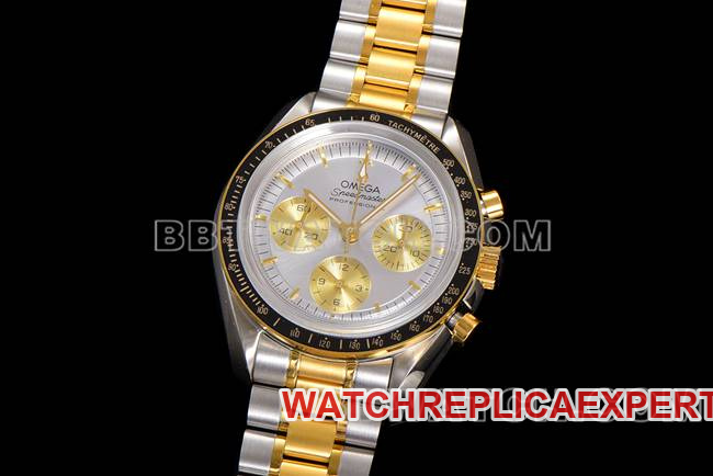watch N1 factory Speedmaster Omegasilver dial gold steel bracelet front live photo
