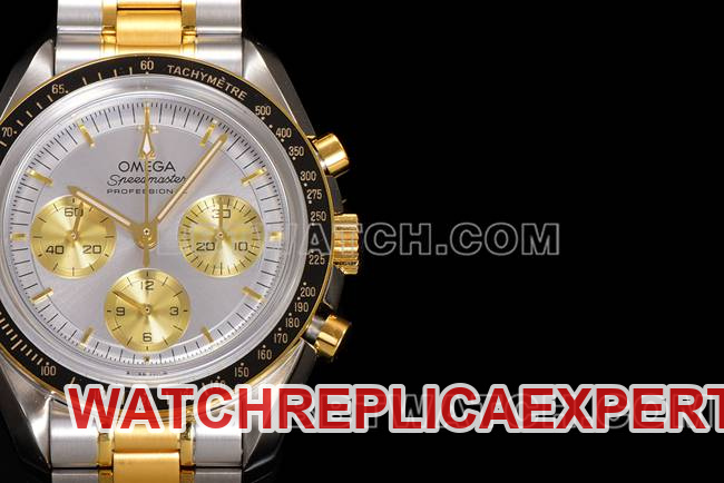 watch N1 factory Speedmaster Omegasilver dial gold steel bracelet front live photo