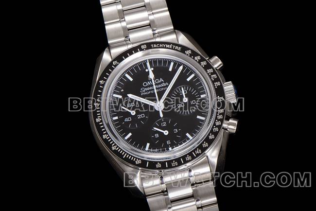 collectible watch N1 factory Speedmaster Omegablack dialsteel bracelet front live photo