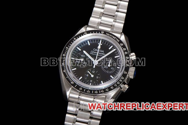 collectible watch N1 factory Speedmaster Omegablack dialsteel bracelet front live photo