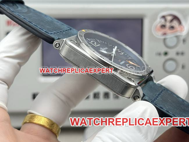 top-tier watch Bellis blue dial 42mm dual time zone leather strap model side live photo