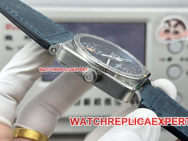 top-tier watch Bellis blue dial 42mm dual time zone leather strap model side live photo