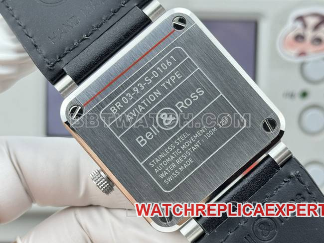 collectible watch Bell & Ross black dial 42mm dual time zone leather strap model caseback live photo