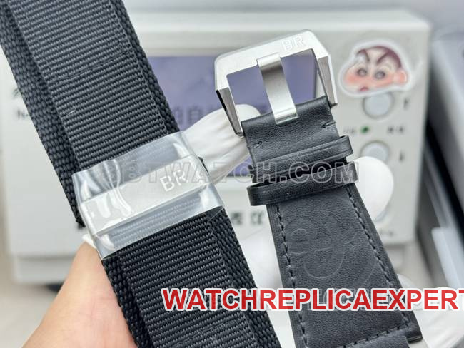 collectible watch Bell & Ross black dial 42mm dual time zone leather strap model clasplive photos
