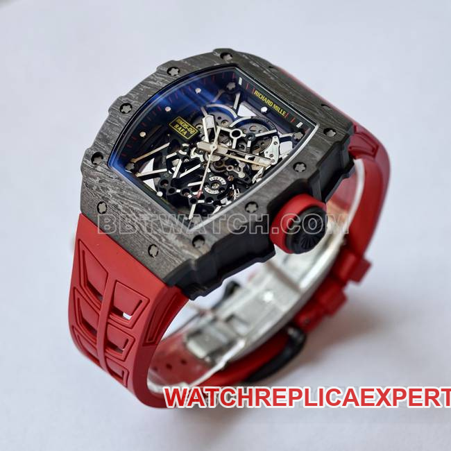 top-tier watch RM35-02 UMI factory Richard Mille black shell red strap front live photo