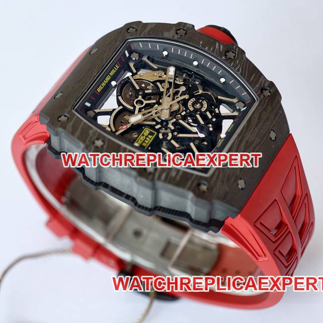 top-tier watch RM35-02 UMI factory Richard Mille black shell red strap front live photo