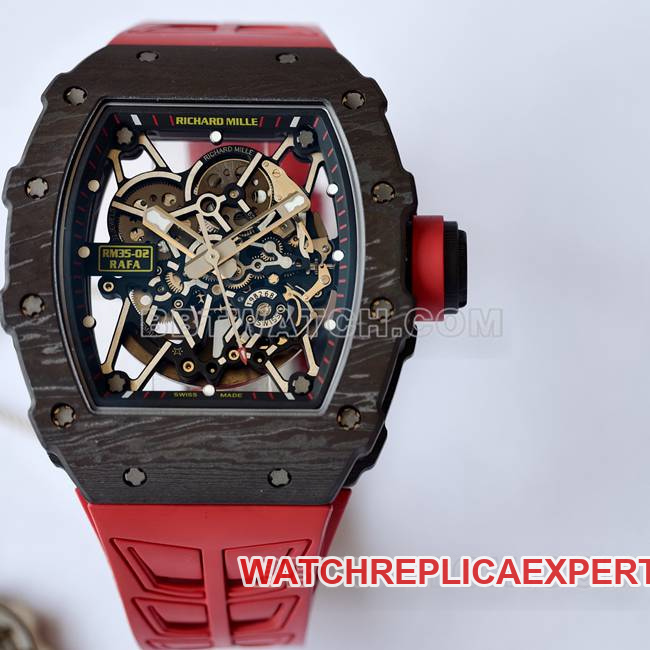top-tier watch RM35-02 UMI factory Richard Mille black shell red strap front live photo
