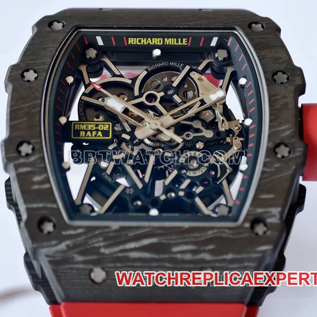 top-tier watch RM35-02 UMI factory Richard Mille black shell red strap front live photo