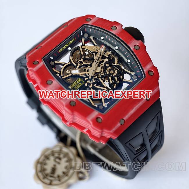 1:1replica watch RM35-02 UMI factory Richard Mille red shell black belt front live photo