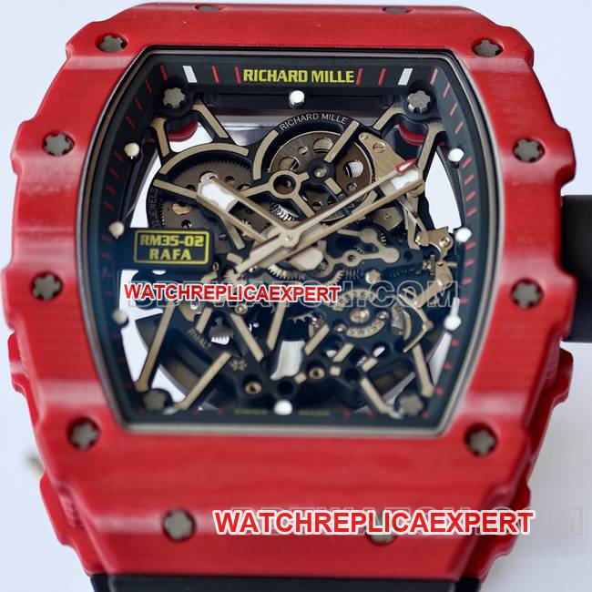 1:1replica watch RM35-02 UMI factory Richard Mille red shell black belt front live photo