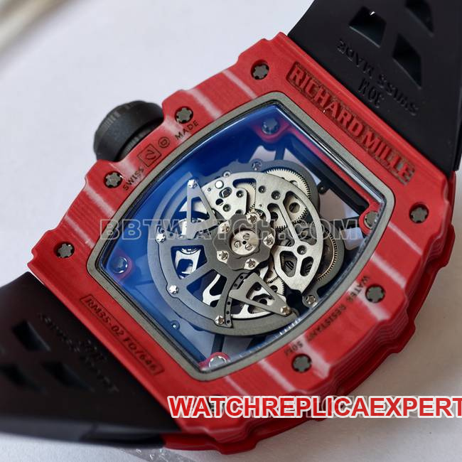 1:1replica watch RM35-02 UMI factory Richard Mille red shell black belt caseback live photo