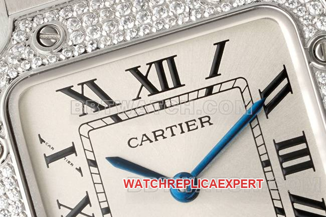 top-tier watch Santos Cartiersilver dialdiamond bezelquartz movementfront live photo