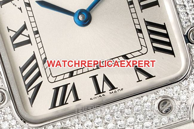 top-tier watch Santos Cartiersilver dialdiamond bezelquartz movementfront live photo