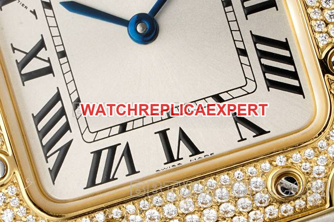 1:1replica watch Santos Cartiersilver dialyellow gold set with diamond bezelquartz movementfront live photo
