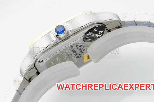 1:1replica watch Santos Cartiersilver dialyellow gold set with diamond bezelquartz movementside live photo