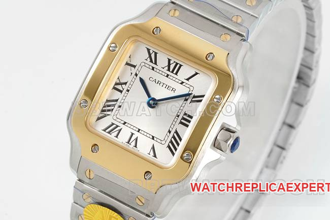 watch Santos Cartiersilver dialyellow gold circle quartz movementfront live photo