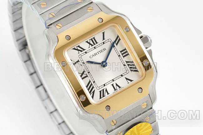 watch Santos Cartiersilver dialyellow gold circle quartz movementfront live photo