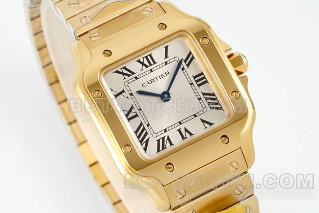top-tier watch Cartiersilver dial Santos quartz movementyellow goldbraceletfront live photo