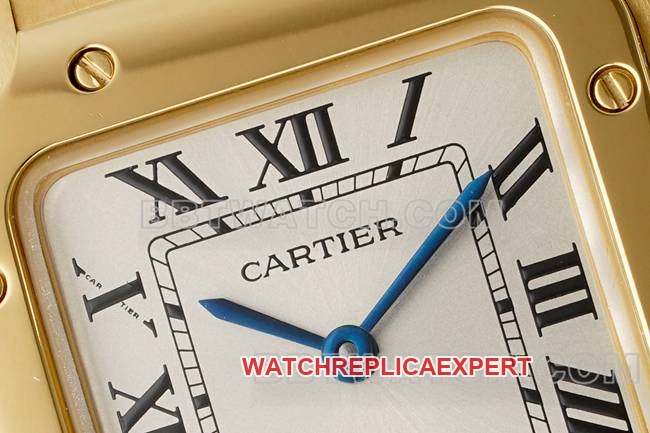 top-tier watch Cartiersilver dial Santos quartz movementyellow goldbraceletfront live photo