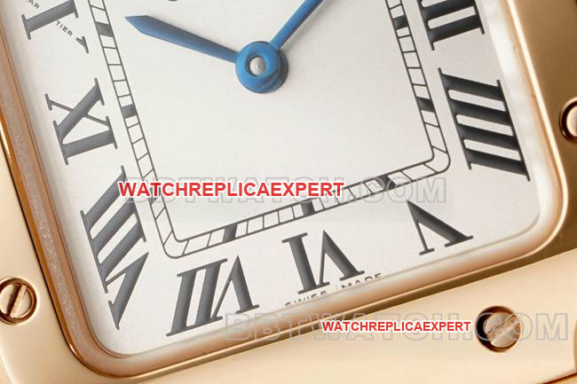 collectible watch Cartiersilver dial Santos quartz movementrose goldbraceletfront live photo