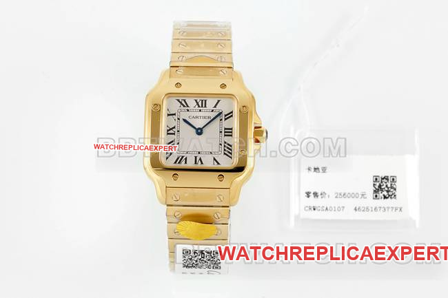 top-tier watch Cartiersilver dial Santos quartz movementyellow goldbraceletfront live photo