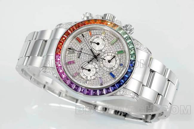 1:1replica watch DaytonaRX FactoryRolex rainbow diamond bezel diamond dial mechanical front live photo