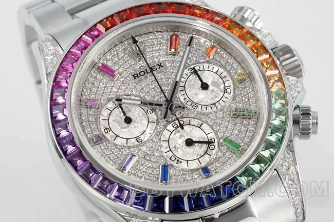 1:1replica watch DaytonaRX FactoryRolex rainbow diamond bezel diamond dial mechanical front live photo