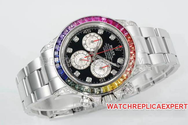 watch DaytonaRX FactoryRolex rainbow diamond bezelblack dial mechanical front live photo