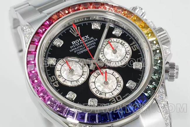 watch DaytonaRX FactoryRolex rainbow diamond bezelblack dial mechanical front live photo