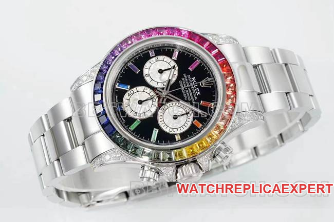 collectible watches DaytonaRX FactoryRolex rainbow diamond bezelblack dial mechanical front live photo