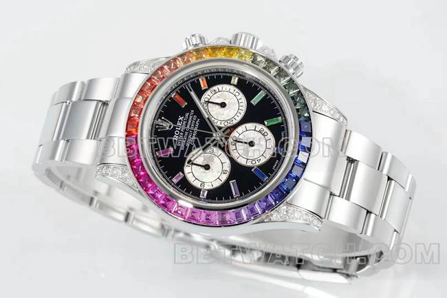 collectible watches DaytonaRX FactoryRolex rainbow diamond bezelblack dial mechanical front live photo