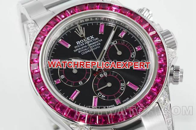 collectible watch DaytonaRX FactoryRolexblack dial pink diamond bezel mechanical front live photo