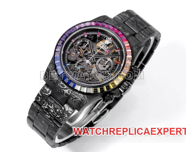 collectible watch TWF factory RolexDaytona carbon fiber modified custom rainbow diamond bezelfront live photo