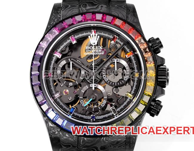 collectible watch TWF factory RolexDaytona carbon fiber modified custom rainbow diamond bezelfront live photo