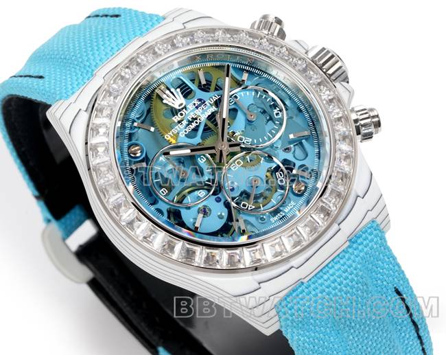 collectible watch DaytonaTW factory Rolex light blue dialdiamond bezel blue nylon braceletfront live photo