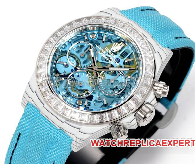 collectible watch DaytonaTW factory Rolex light blue dialdiamond bezel blue nylon braceletfront live photo