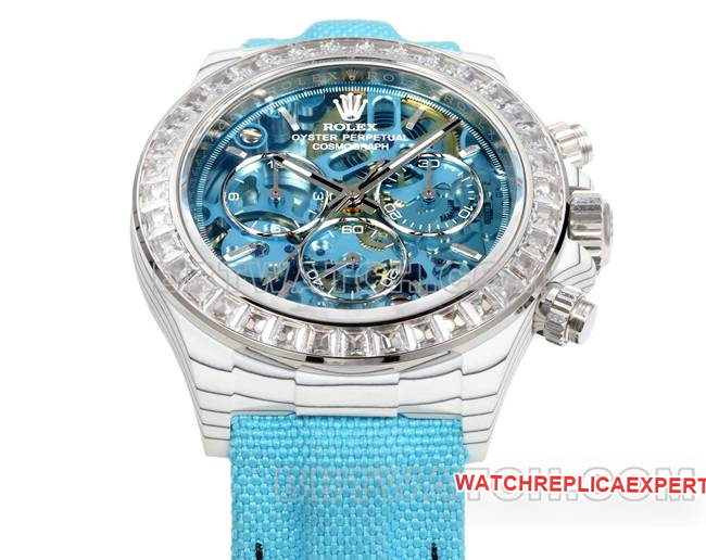 collectible watch DaytonaTW factory Rolex light blue dialdiamond bezel blue nylon braceletfront live photo