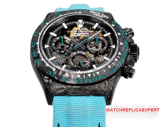 watch TW factory Rolex Daytona black dial black shell blue nylon bracelet front live photo