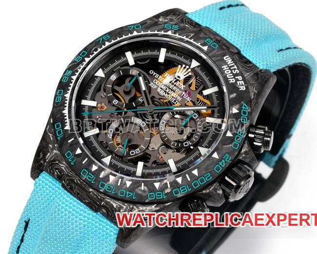 watch TW factory Rolex Daytona black dial black shell blue nylon bracelet front live photo