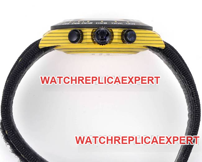 collectible watches TW factory Rolex Daytona yellow disk yellow case black nylon strap side actual photo