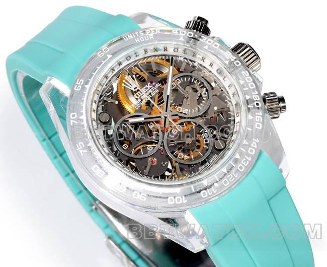 collectible watch TW factory DaytonaRolex transparent case green rubber braceletfront live photo