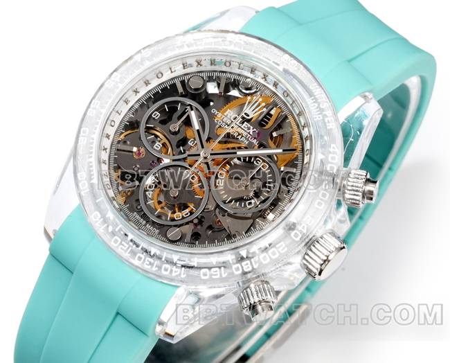 collectible watch TW factory DaytonaRolex transparent case green rubber braceletfront live photo