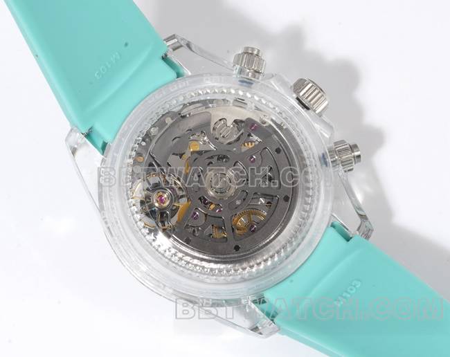 collectible watch TW factory DaytonaRolex transparent case green rubber braceletcaseback live photo