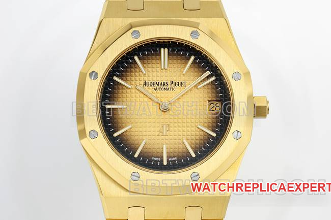 top-tier watch ZF FactoryAudemars PiguetRoyal Oak smoked yellow gold plate 16202front live photo