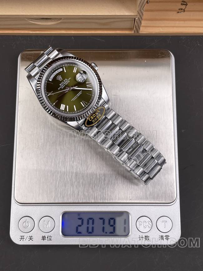collectible watch CBD factory RolexDay-Date3255 mechanical olive green dial40mm weight live photos