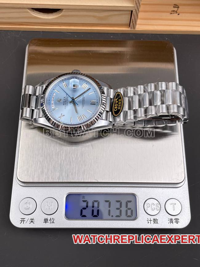 collectible watch CBD factory Day-DateRolex3255 mechanical ice blue dial 40mm weight live photos