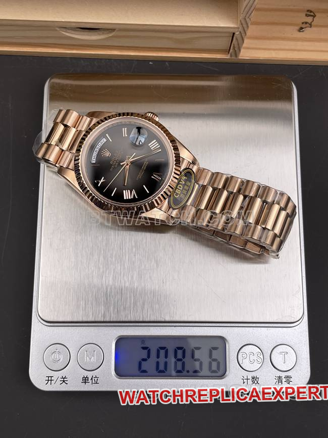 collectible watch CBD factory Day-DateRolex3255 mechanical rose gold smoked black dial weight live photos